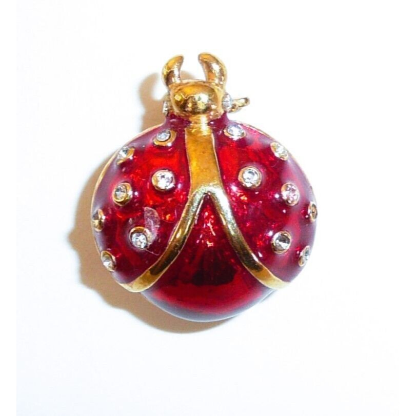 Roman Vtg Ladybug Bug Insect Rhinestone Enamel Gold Tone Red Brooch Pin Small